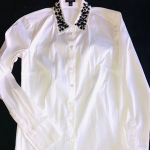 Ann Taylor Shirt w/ Black Jeweled Collar